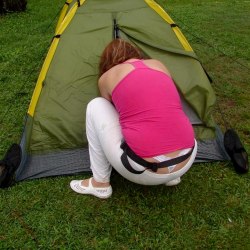 Girls in a tent in nature 9