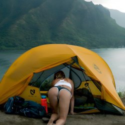 Girls in a tent in nature 1