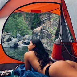 Girls in a tent in nature 37