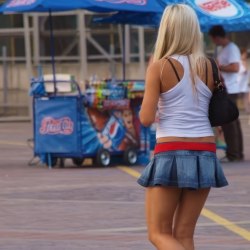 Blonde in a blue skirt-shorts 5